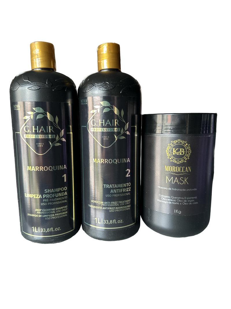 KB Moroccan Complete Hair Revival Kit Cleansing Shampoo, Straightening Treatment & Repair Mask 3 PCS . 1000ml 34 oz - Keratinbeauty